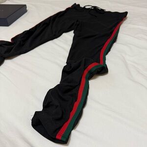 Black Legging Pants with Red and Green Stripes
